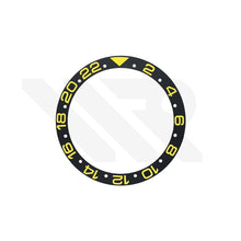 Lade das Bild in den Galerie-Viewer, GMT-24 Keramik-Lünetteneinsatz mit abgeschrägter, matter Oberfläche für SKX/SRPD – Schwarz-Gelb