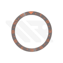 Lade das Bild in den Galerie-Viewer, Keramik-Flachlünetteneinsatz im GMT-Stil mit Dualzeitfunktion für SKX/SRPD – Grau-Orange