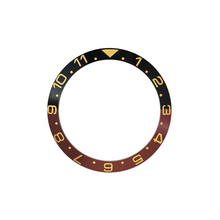 Lade das Bild in den Galerie-Viewer, Keramik-Lünetteneinsatz mit Dualzeitfunktion für SKX/SRPD – Schwarz/Braun (Goldene Ziffern)