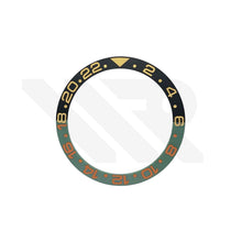 Lade das Bild in den Galerie-Viewer, GMT-24 Keramik-Lünetteneinsatz, abgeschrägt, mattiert, schwarz-grün, für SKX/SRPD: Gelb-Orange