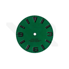 Charger l'image dans la galerie, Field Watch Dial for Seiko Mod: Matte Green with Silver 369 Black Luminous Indices