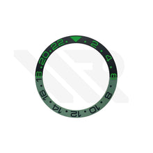 Lade das Bild in den Galerie-Viewer, GMT-24 Keramik-Lünetteneinsatz, abgeschrägt, mattiert, schwarz-grün, für SKX/SRPD: Grün-Schwarz