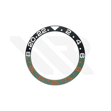 Lade das Bild in den Galerie-Viewer, GMT-24 Keramik-Lünetteneinsatz, abgeschrägt, mattiert, schwarz-grün, für SKX/SRPD: Weiß-Orange