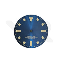 Lade das Bild in den Galerie-Viewer, Pelagos GMT-Zifferblatt ohne Datum mit dicken Leuchtindizes für Seiko NH34 Mod: Sonnenschliff Blau