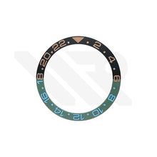 Lade das Bild in den Galerie-Viewer, GMT-24 Keramik-Lünetteneinsatz, abgeschrägt, mattiert, schwarz-grün, für SKX/SRPD: Braun-Blau