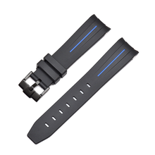 Cargar imagen en el visor de la galería, Curved End Silicon Strap for SKX/SRPD/MDV - Black (Black Buckle)