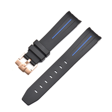 Charger l'image dans la galerie, Curved End Silicon Strap for SKX/SRPD/MDV - Black (Rose Gold Buckle)
