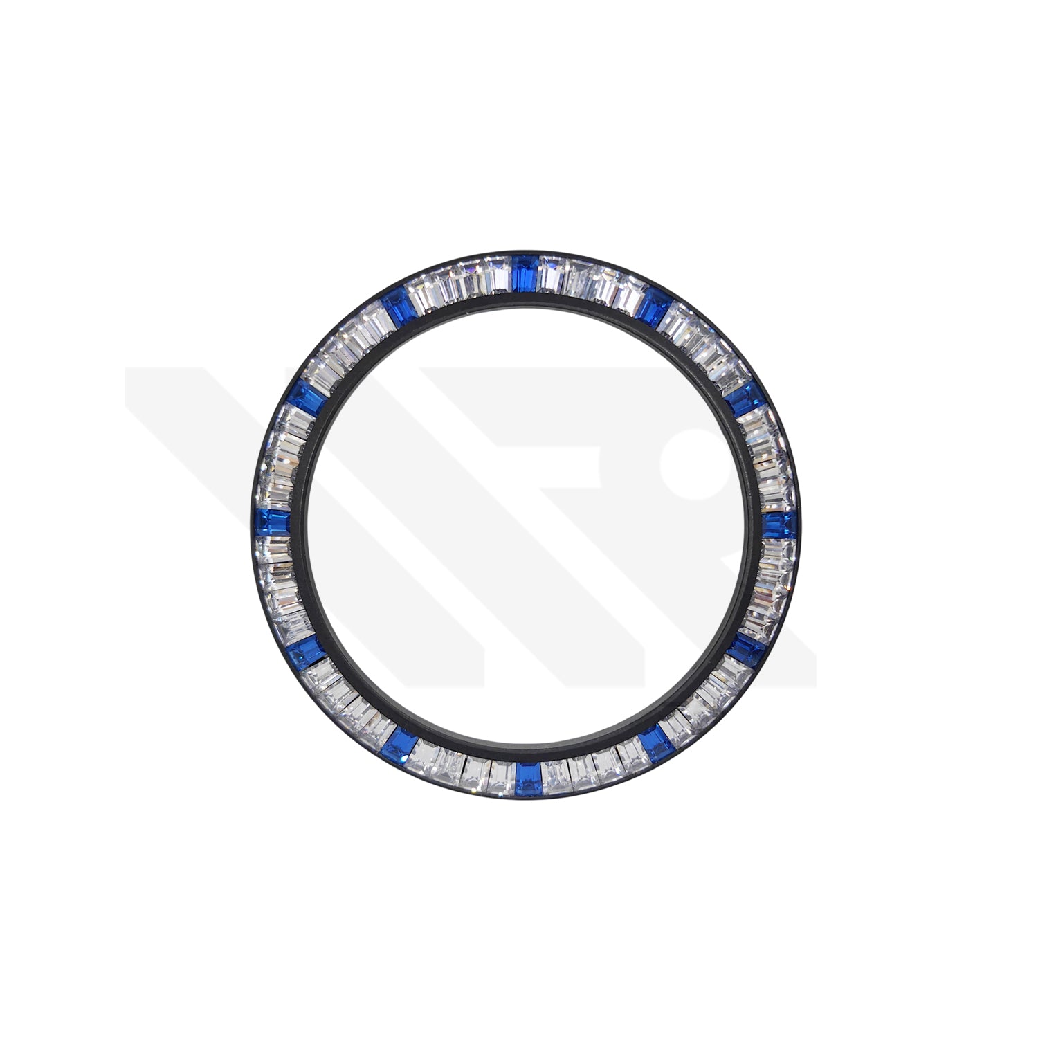 Replacement Cubic Zirconia Bezel Compatible with Rolex Daytona : Black Bezel with White Blue CZ