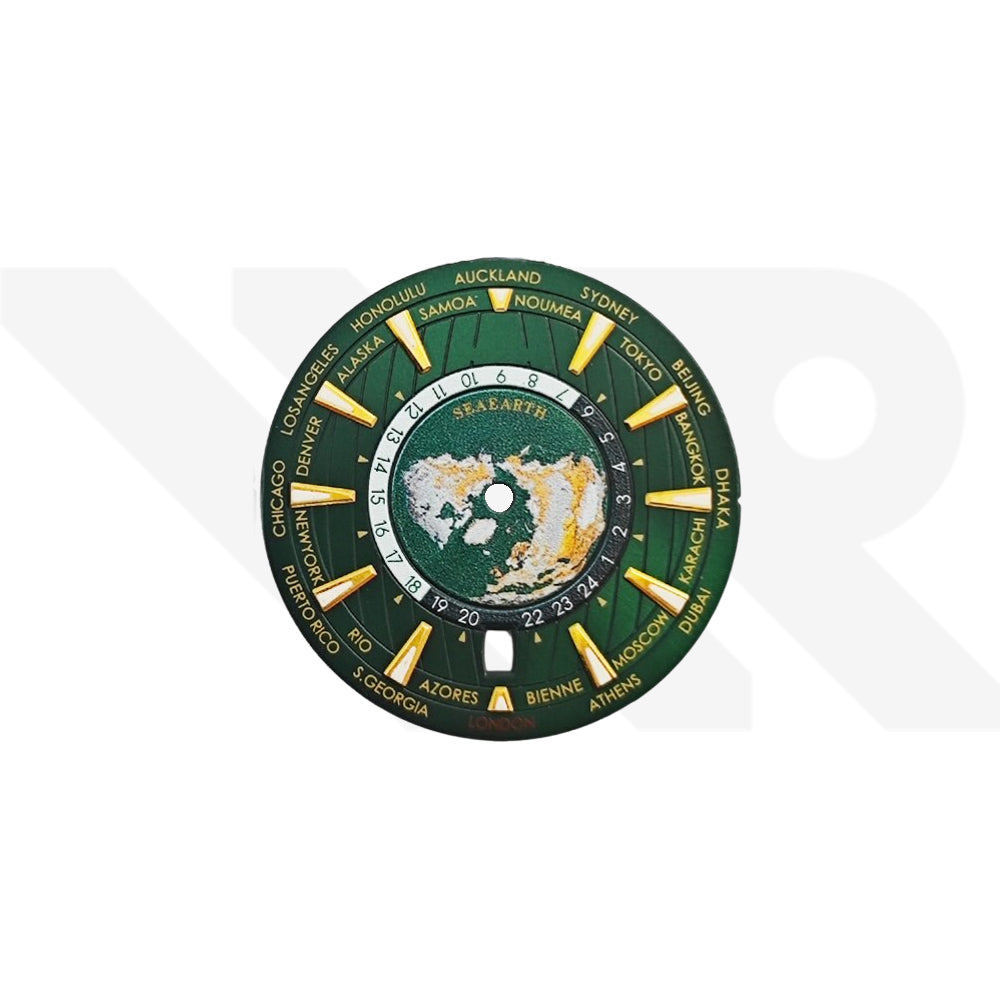 World Timer Dial for Seiko Mod: Green