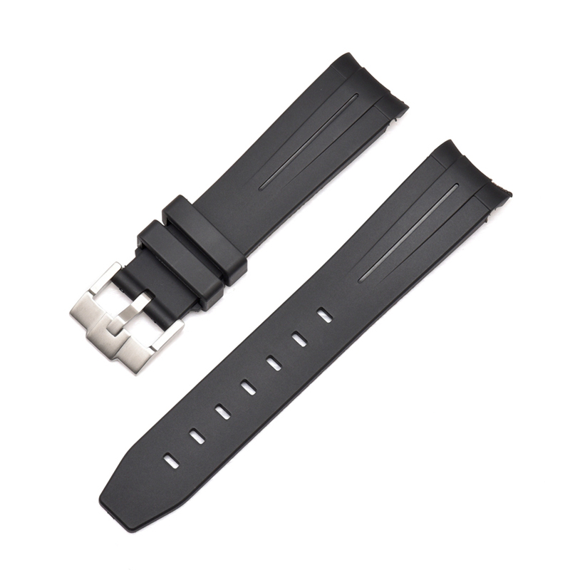 Curved End Silicon Strap for SKX/SRPD - Black (SS Buckle)