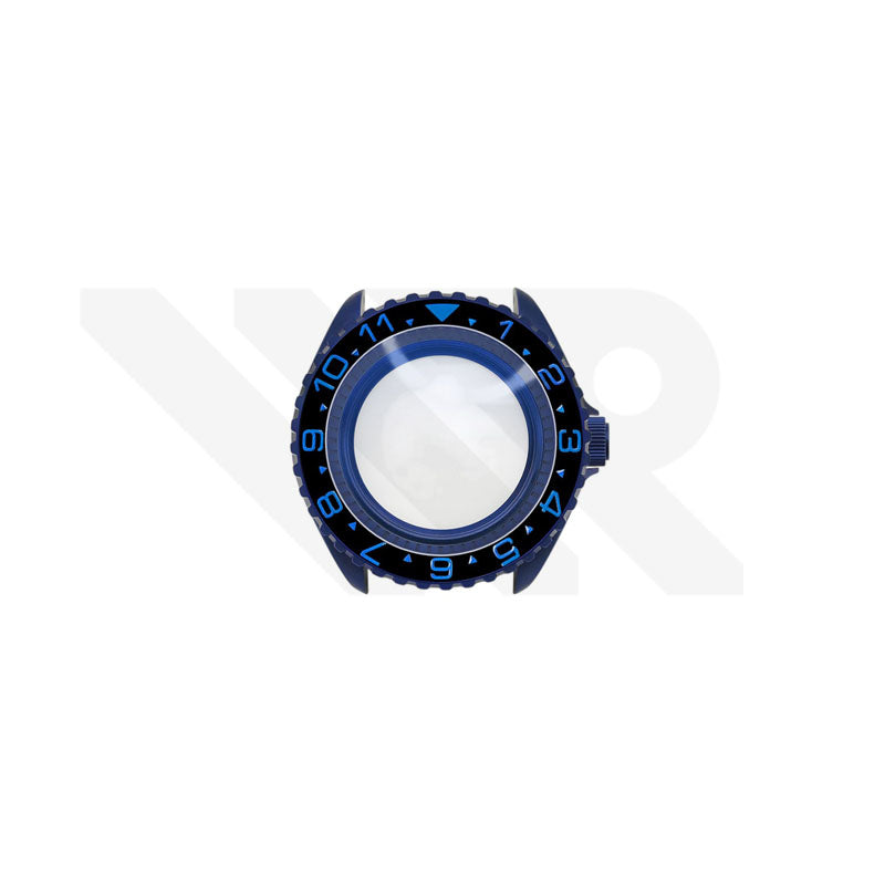Sandblasted Blue SKX 3 O'clock Case Set for Seiko Mod: Black Blue Dual Time GMT Style