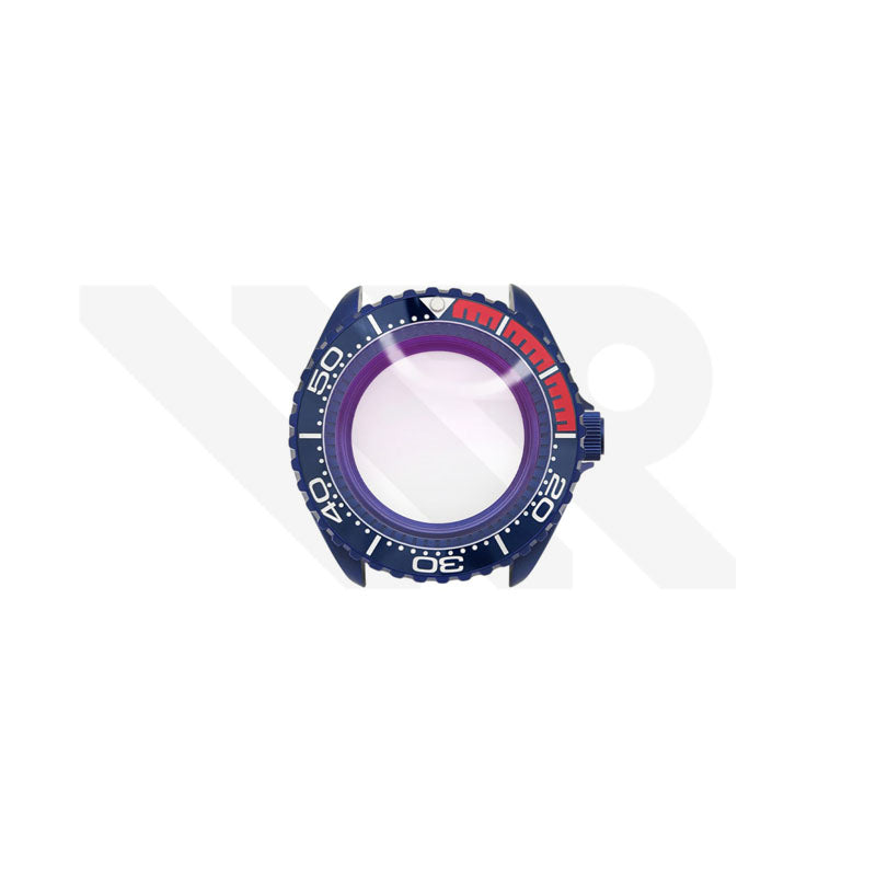Sandblasted Blue SKX 3 O'clock Case Set for Seiko Mod: Blue Red Seamaster Planet Ocean Style