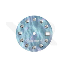 Cargar imagen en el visor de la galería, Date Just Style Mother of Pearl Dial with Zirconia Indices for Seiko Mod: Blue MOP No Minute Markers
