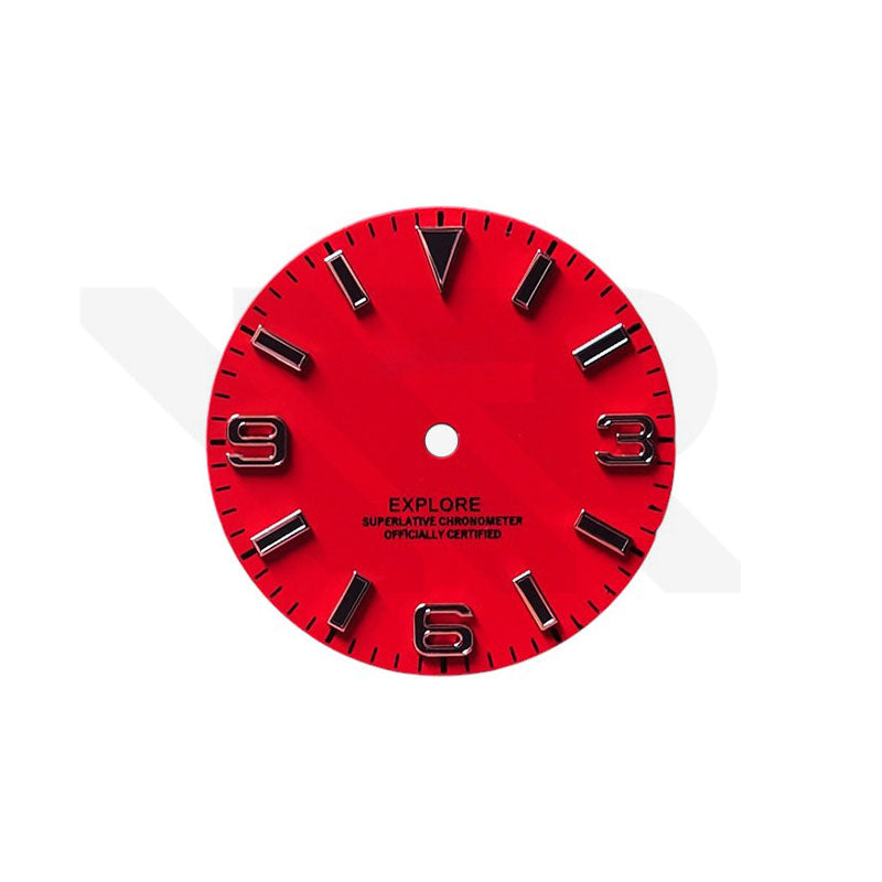 Field Watch Dial for Seiko Mod: Matte Red with Silver 369 Black Luminous Indices