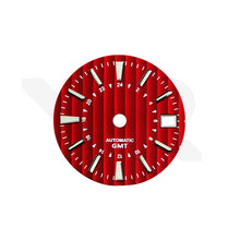 Afbeelding in Gallery-weergave laden, Geneva Stripes GMT Dial for Seiko NH34 Mod: Red Dial Silver Indices
