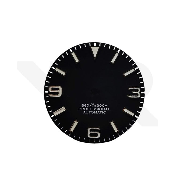 Seiko Field Watch Zifferblatt: Matt Schwarz mit silbernen 369 Indizes