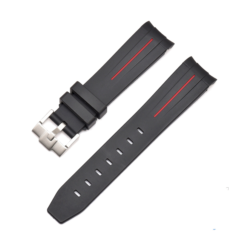 Curved End Silicon Strap for SKX/SRPD - Black (SS Buckle)