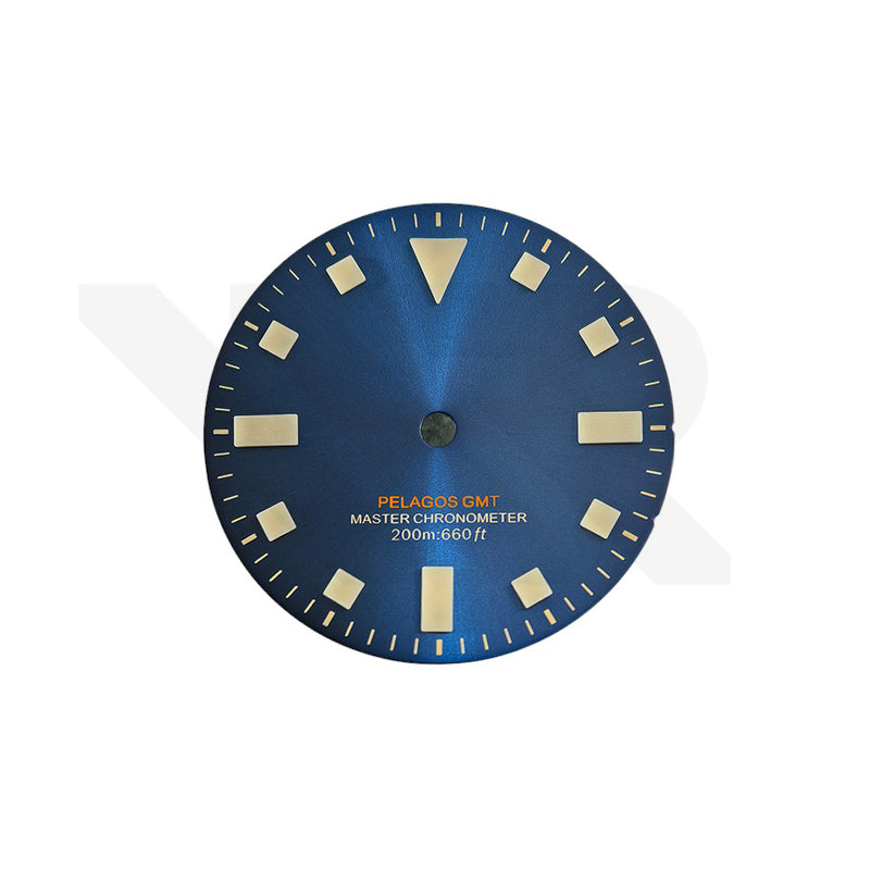 Pelagos No-Date GMT Thick Lume Indices Dial for Seiko NH34 Mod: Sunburst Blue