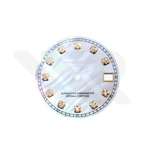 Cargar imagen en el visor de la galería, Date Just Style Mother of Pearl Dial with Zirconia Indices for Seiko Mod: White MOP with Minute Marker
