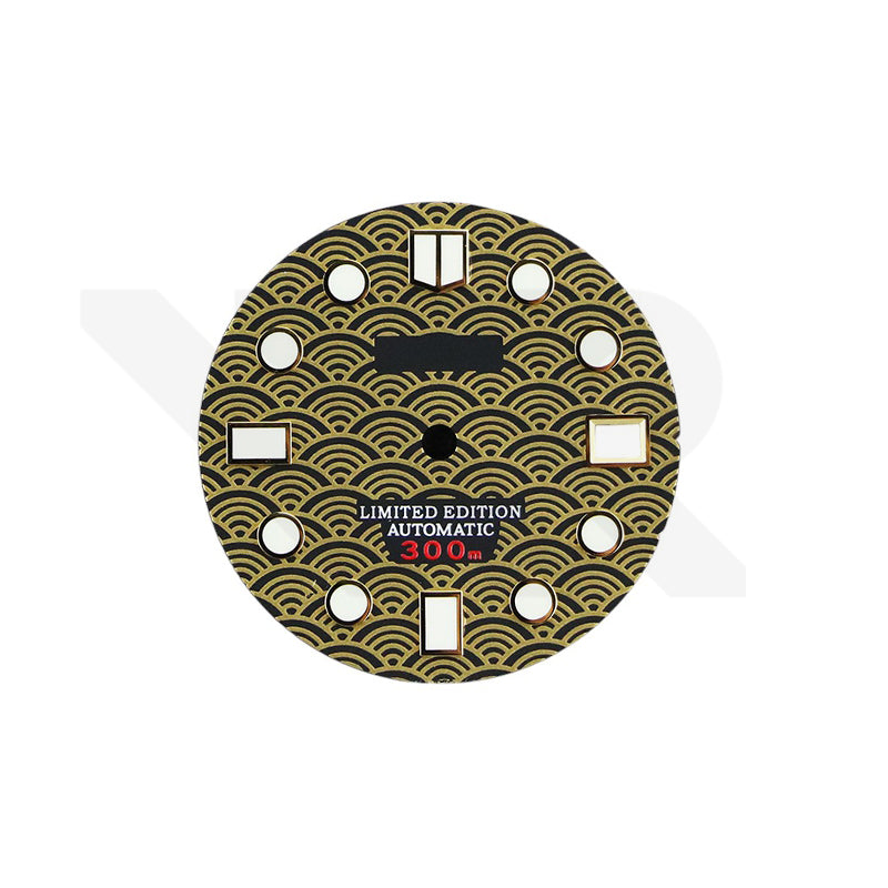 Seigaiha Japanese Wave Dial for Seiko Mod: Black with Gold Tone