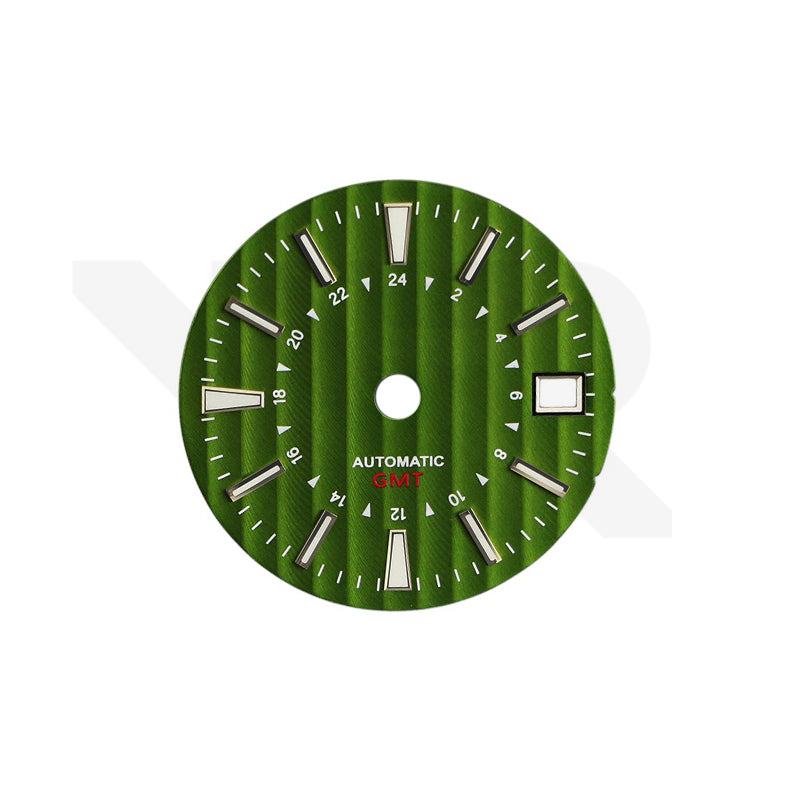 Geneva Stripes GMT Dial for Seiko NH34 Mod: Green Dial Silver Indices