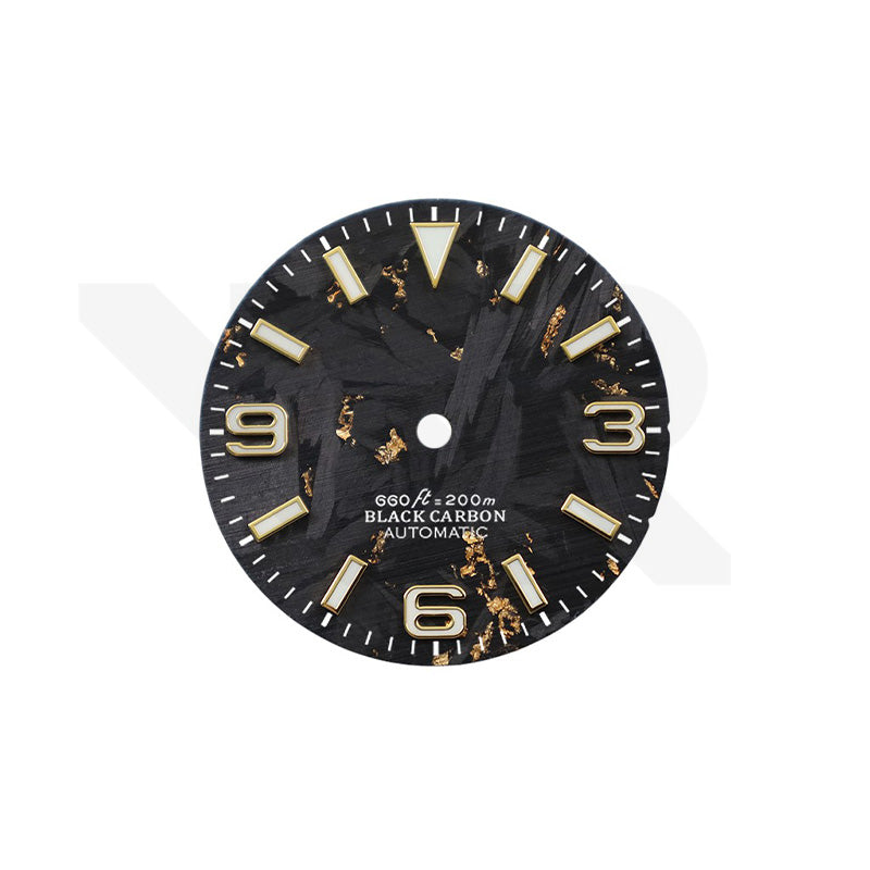 Goldfolien-Zifferblatt aus Kohlefaser für Seiko Mod - Explorer-Stil, goldene Indizes