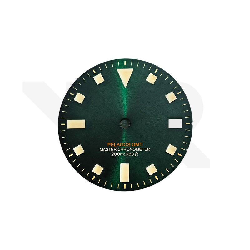 Pelagos Date GMT Thick Lume Indices Dial for Seiko NH34 Mod: Sunburst Green