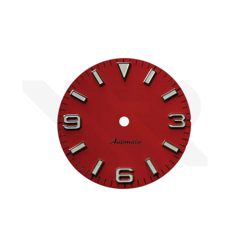 Explorer-Zifferblatt für Seiko Mod: Mattes Rot mit silbernen 369 Indizes
