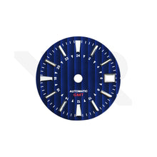 Afbeelding in Gallery-weergave laden, Geneva Stripes GMT Dial for Seiko NH34 Mod: Blue Dial Silver Indices
