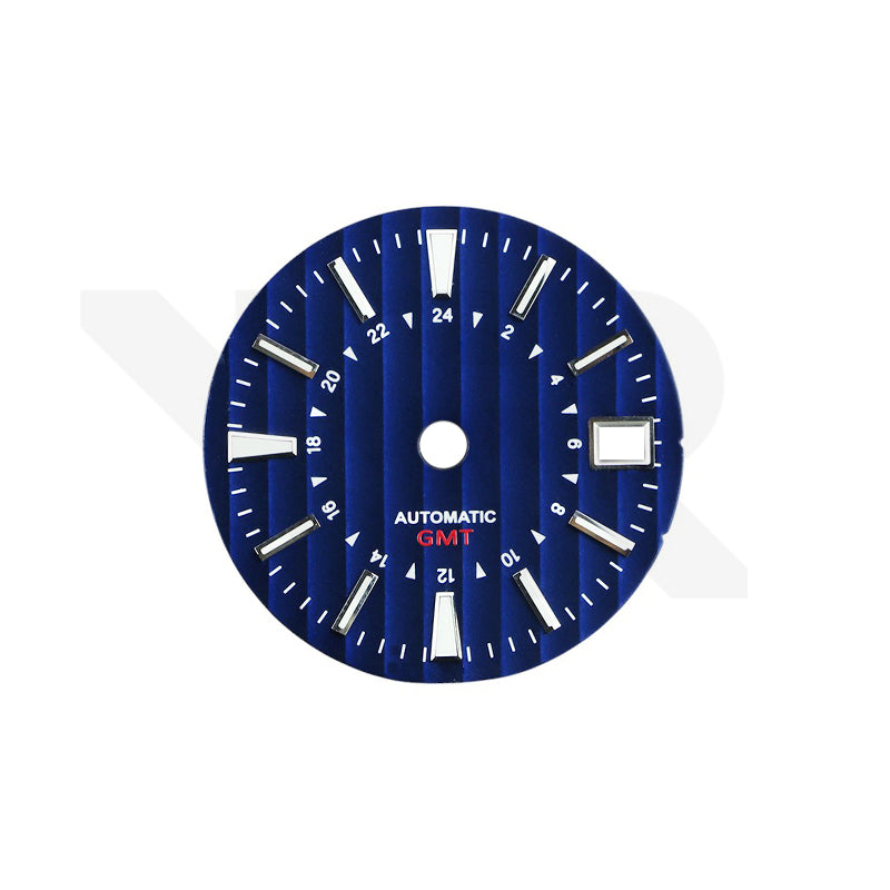 Geneva Stripes GMT Dial for Seiko NH34 Mod: Blue Dial Silver Indices