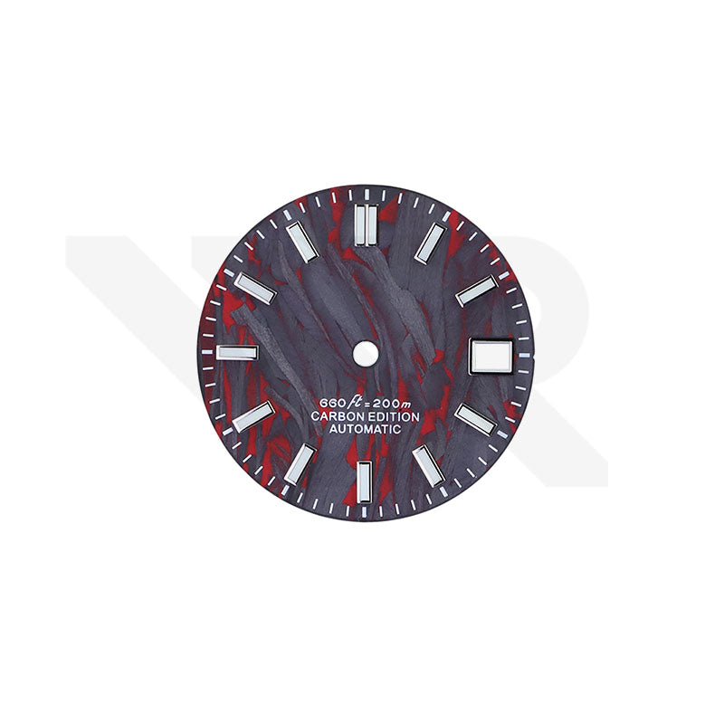 Rock Grain Carbon Fiber Dial for Seiko Mod : Black Red