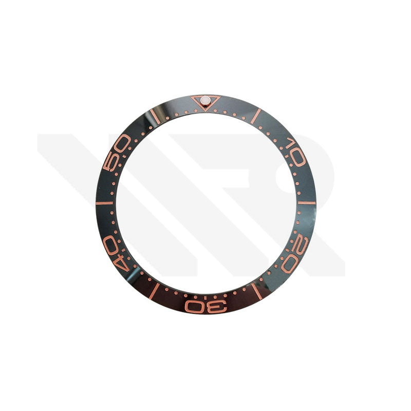 Black Ceramic Sloped 38mm Bezel Insert Compatible with Omega Seamaster: Black-Rose Gold