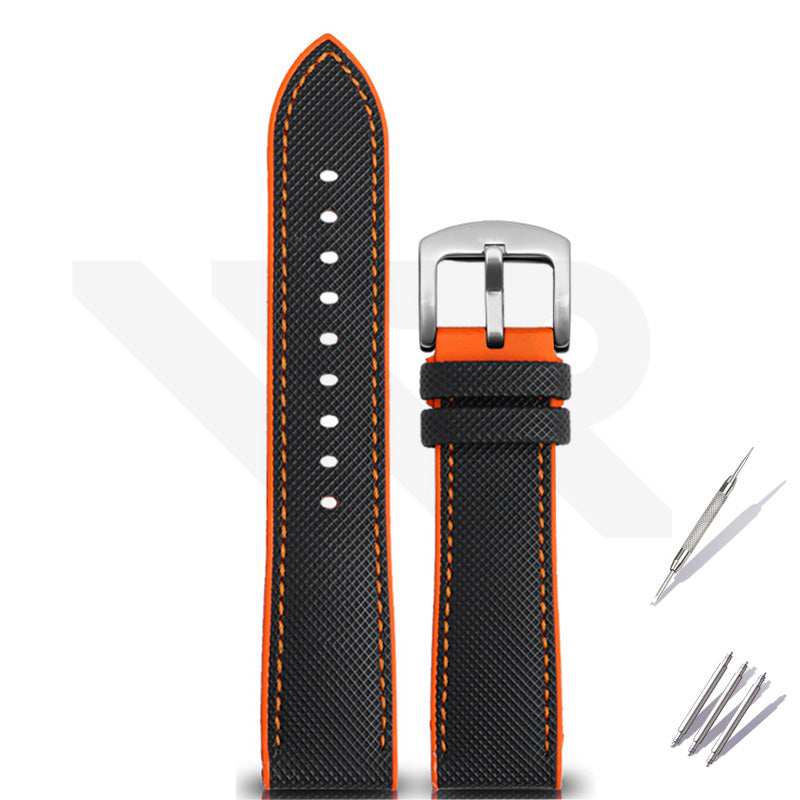 Nylon Silicone Diver Strap for Seiko 5 Street Fighter Prospex Series - Black Orange