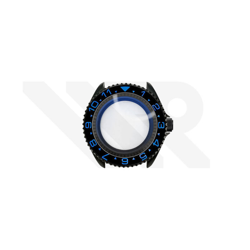 Polished Black SKX 3 O'clock Case Set for Seiko Mod: Black Blue Dual Time GMT Style