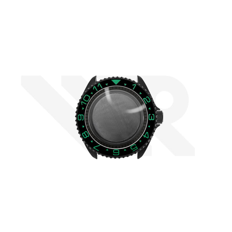 Sandblasted Black SKX 3 O'clock Case Set for Seiko Mod: Black Green Dual Time GMT Style