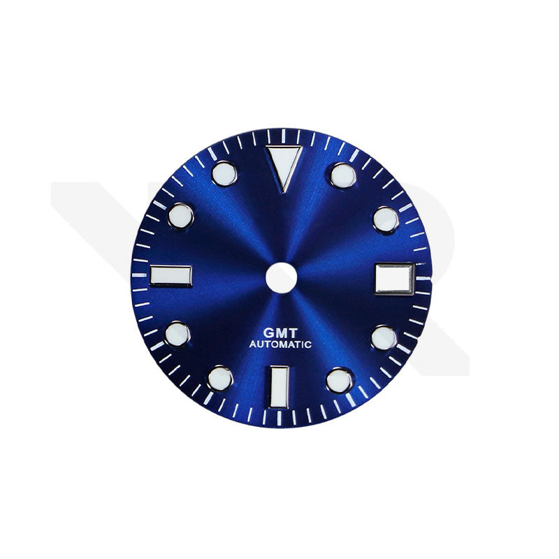 GMT Blue Sunburst Dial for Seiko NH34 Mod: Sub Style Silver Indices