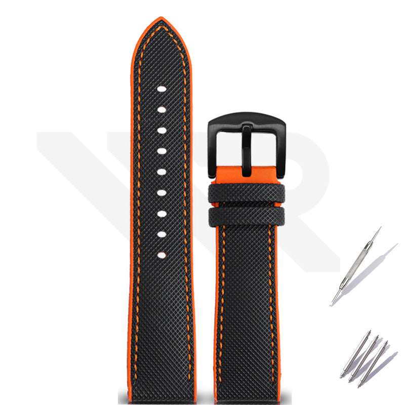 Nylon Silicone Diver Strap for Seiko 5 Street Fighter Prospex Series - Black Orange