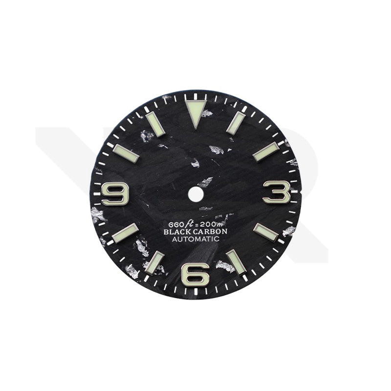 Silver Foil Carbon Fiber Dial for Seiko Mod - Explorer Style Silver Indices
