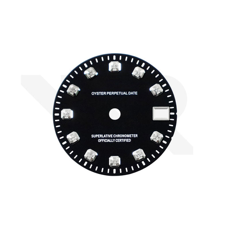 Mattes schwarzes Zifferblatt mit Zirkonia-Indizes für Seiko NH34 Mod: GMT-Stil