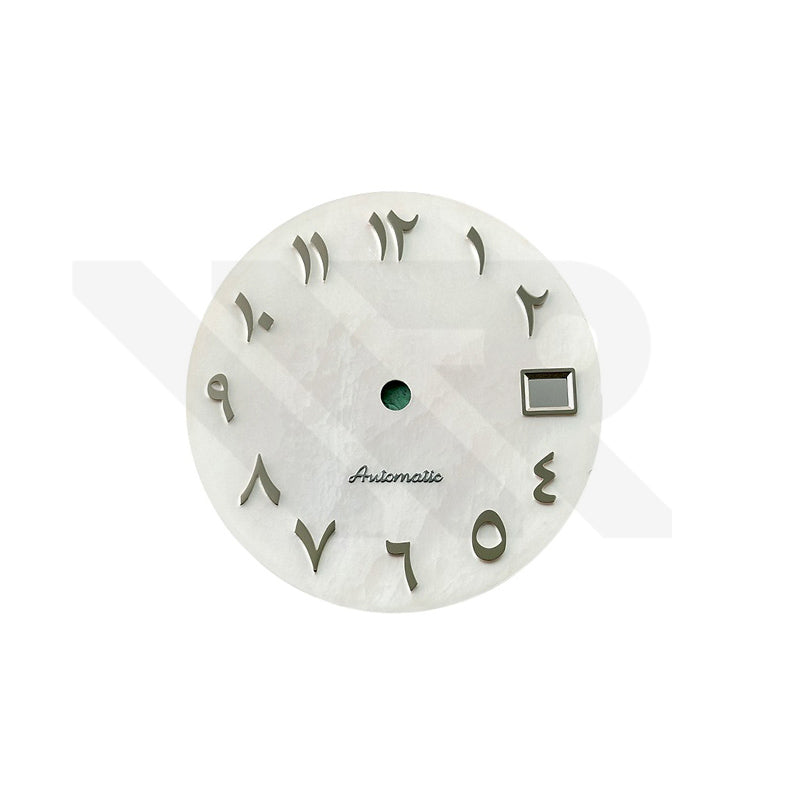 White Mother of Pearl Arabic Indices Dial for Seiko Mod - Gunmetal Indices