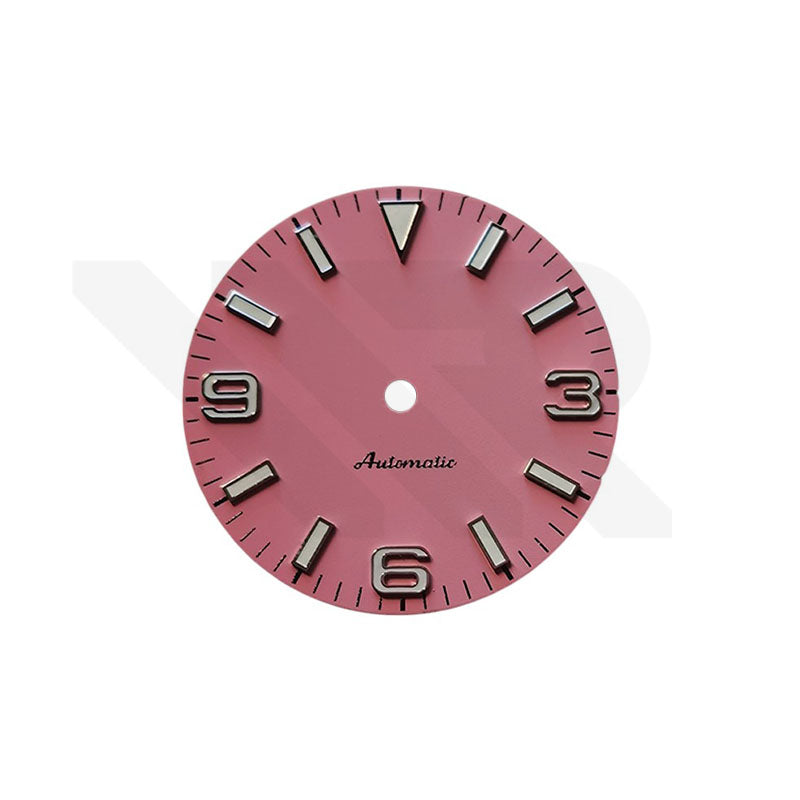 Explorer-Zifferblatt für Seiko Mod - Mattes Blütenrosa mit silbernen 369 Indizes
