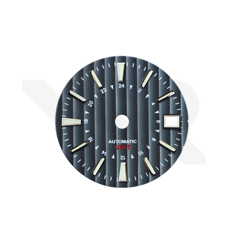 Geneva Stripes GMT Dial for Seiko NH34 Mod: Gray Dial Silver Indices