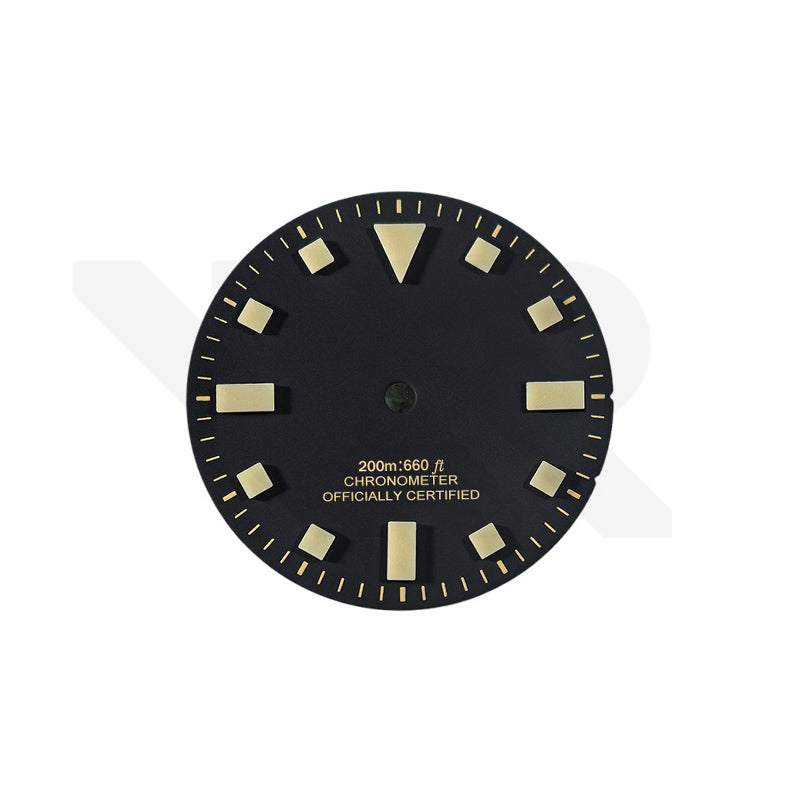 Pelagos No-Date Thick Lume Indices Dial for Seiko Mod: Matte Black Gold Tone