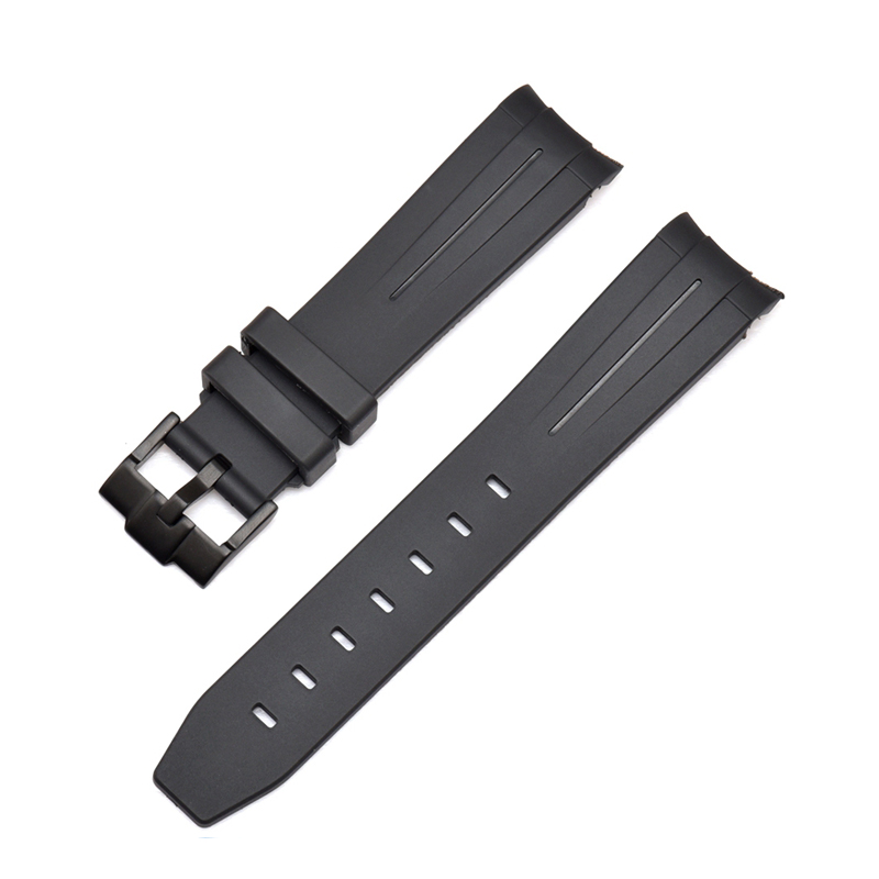 Curved End Silicon Strap for SKX/SRPD/MDV - Black (Black Buckle)