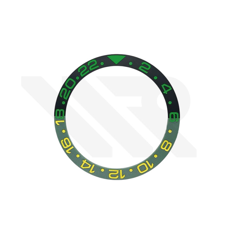 GMT-24 Ceramic Sloped Matte Finished Black-Green Bezel Insert for SKX/SRPD: Green-Yellow