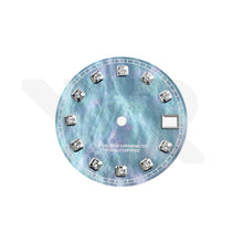 Cargar imagen en el visor de la galería, Date Just Style Mother of Pearl Dial with Zirconia Indices for Seiko Mod: Blue MOP with Minute Markers
