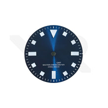 Load image into Gallery viewer, Pelagos No-Date GMT Thick Lume Indices Dial for NH34 Seiko Mod: Sunburst Blue
