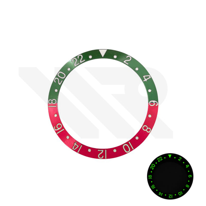 Retro Full Lumed Aluminium Sloped Bezel Insert for SKX/SRPD - Green/Red