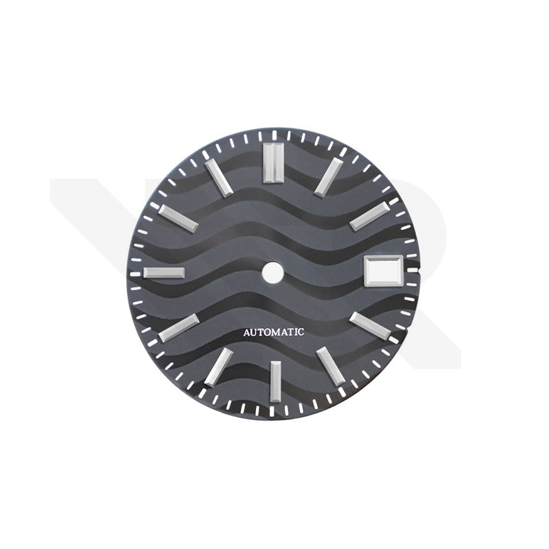 Black Wavy Sunburst Dial for Seiko Mod: GS Style Silver Indices
