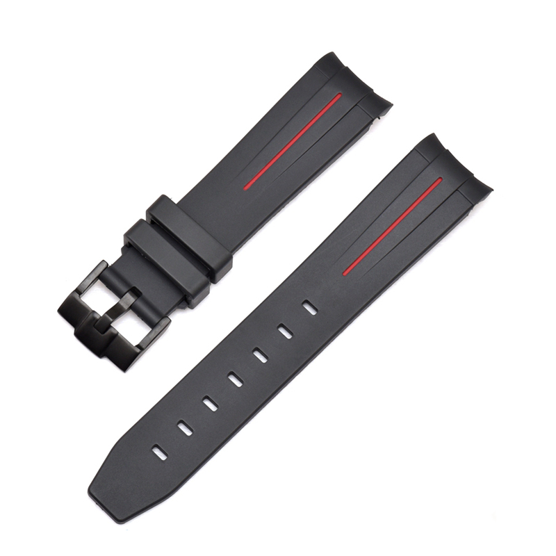 Curved End Silicon Strap for SKX/SRPD - Black (Black Buckle)